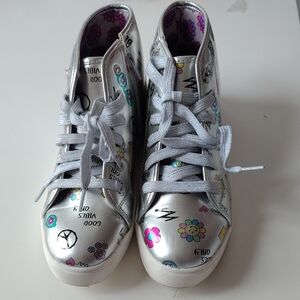 Stylish Silver Kids Shoes with Fun Prints